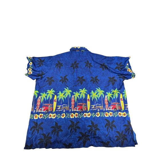 Vtg Rima Hawaiian Shirt Surfboard & Palm Tree Print Button-Down 6XL 34"w - Picture 2 of 10